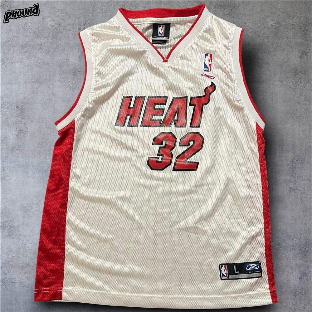 Miami Heat Jersey Youth Large White Red NBA Basketball O'Neal 32 Shaq Reebok